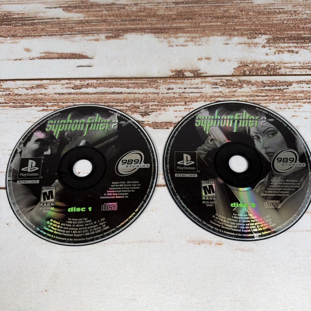 Syphon Filter 2 PS1 Black Label Discs Only 2-Disc Set Resurfaced Tested